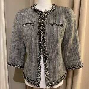 Anthracite Lady Jacket size 6 black and white tweed look with fringe detail
